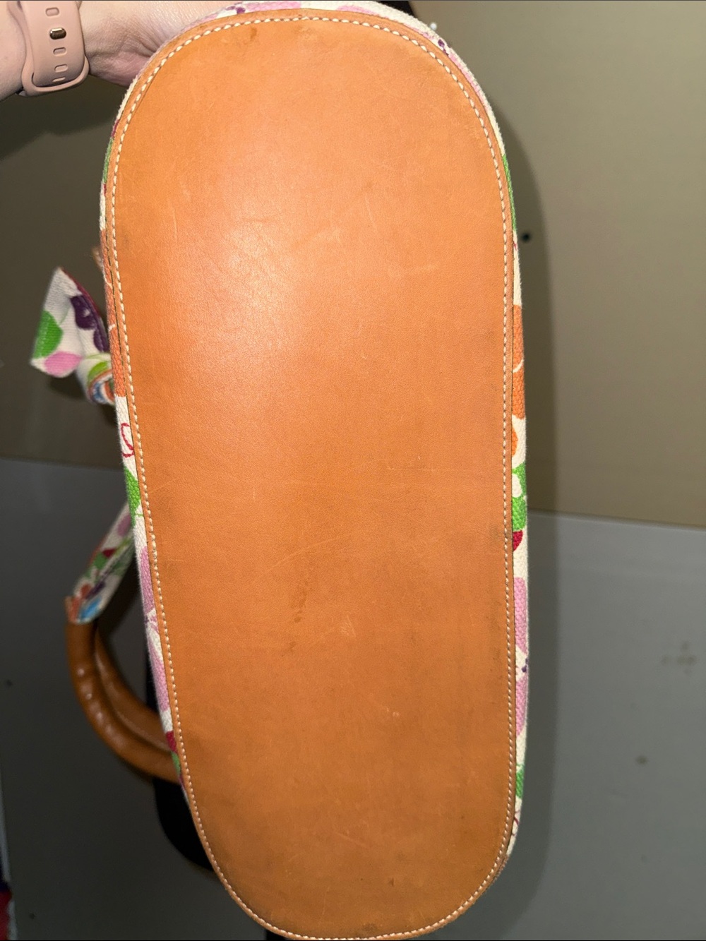 Longchamp Floral Canvas Shoulder Tote in Multi-Color with Tan Leather Trim - Picture 6 of 6